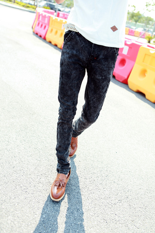 mssefn 2014新款 时尚百搭个性男士潮修身后口袋贴皮牛仔裤2098-B06