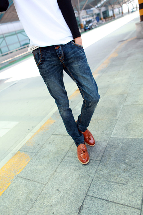 mssefn 2014新款 时尚百搭个性潮修身小脚个性男士牛仔裤 2098-B13
