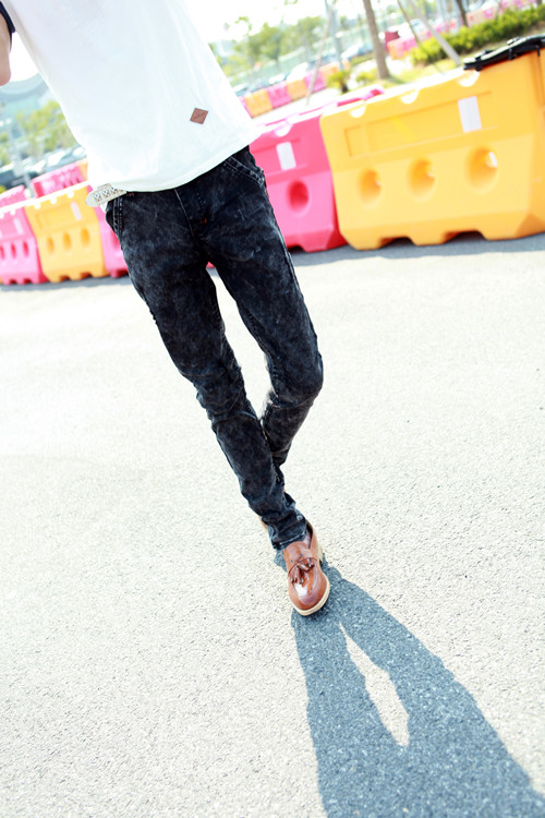 mssefn 2014新款 时尚百搭个性男士潮修身后口袋贴皮牛仔裤2098-B06