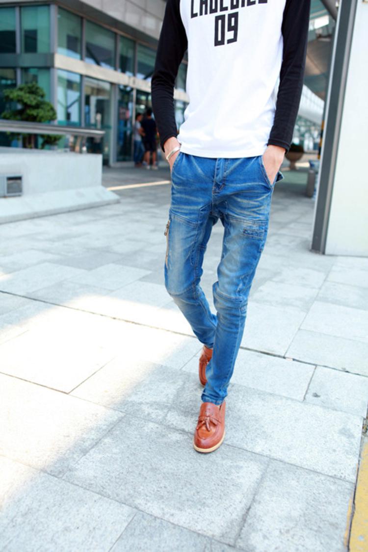 mssefn 2014新款 个性时尚百搭多拉链潮款男士牛仔裤2098-B15