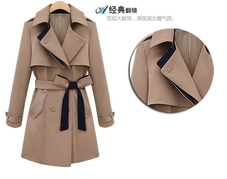mssefn2014秋冬韩版新款双排扣欧美大码修身风衣外套 8201-F710