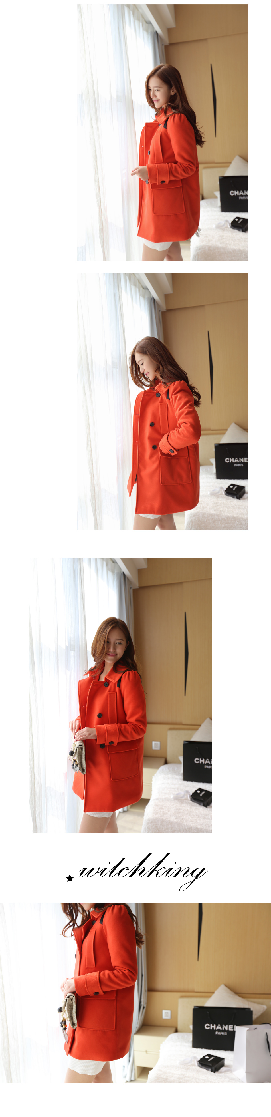 mssefn 2014秋冬新款 韩版修身长袖夹棉加厚呢外套 8615-1320