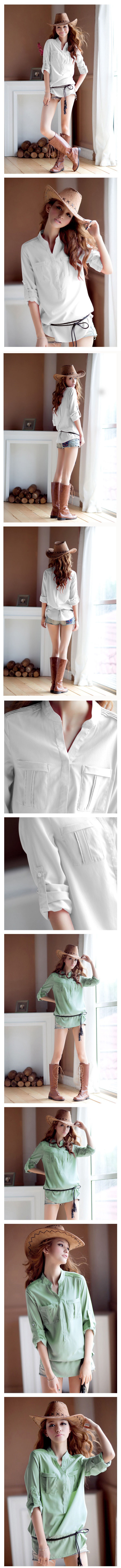 mssefn  2014新款 修身长袖女装 双口袋雪纺立领衬衫 8611-C206