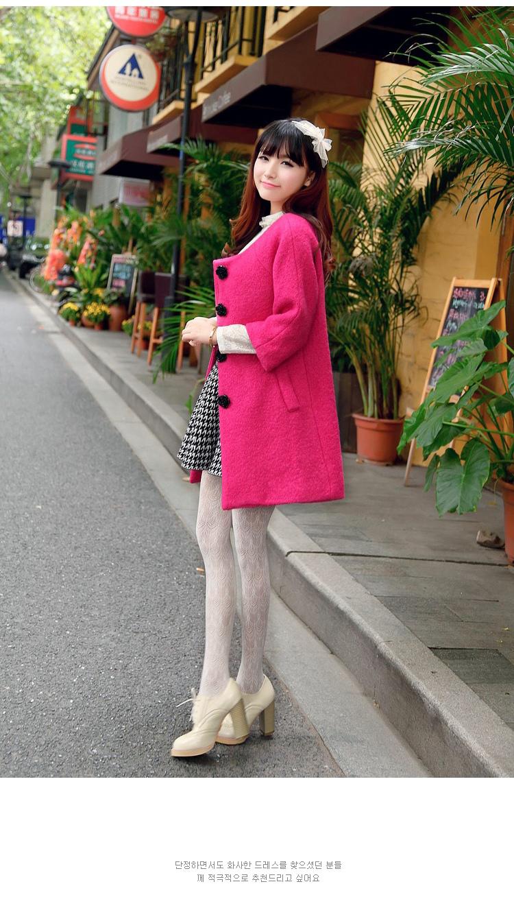 mssefn 2014新款 时尚气质女装 玫瑰扣七分袖羊毛呢大衣 8611-W05
