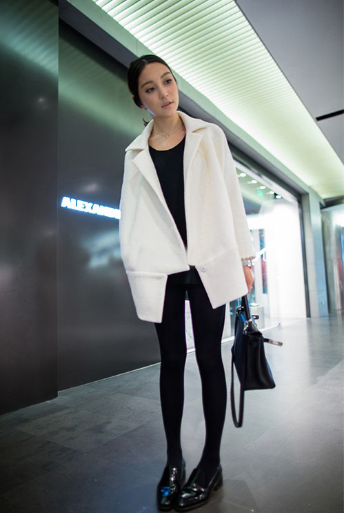 mssefn  2014秋冬新款西装领白色呢料大衣夹克8606-W85