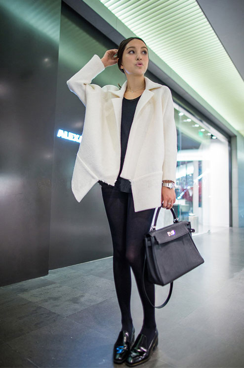 mssefn  2014秋冬新款西装领白色呢料大衣夹克8606-W85