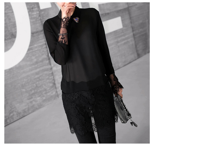 mssefn   2014秋装韩版新款水钻蕾丝裙摆雪纺衬衫打底衫8607-C072