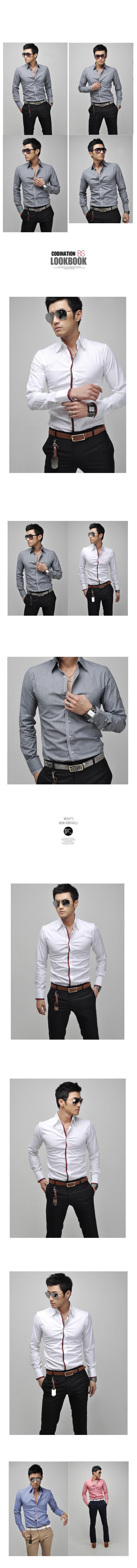2014 条纹饰边 韩版商务休闲款 男款长袖衬衫 c803
