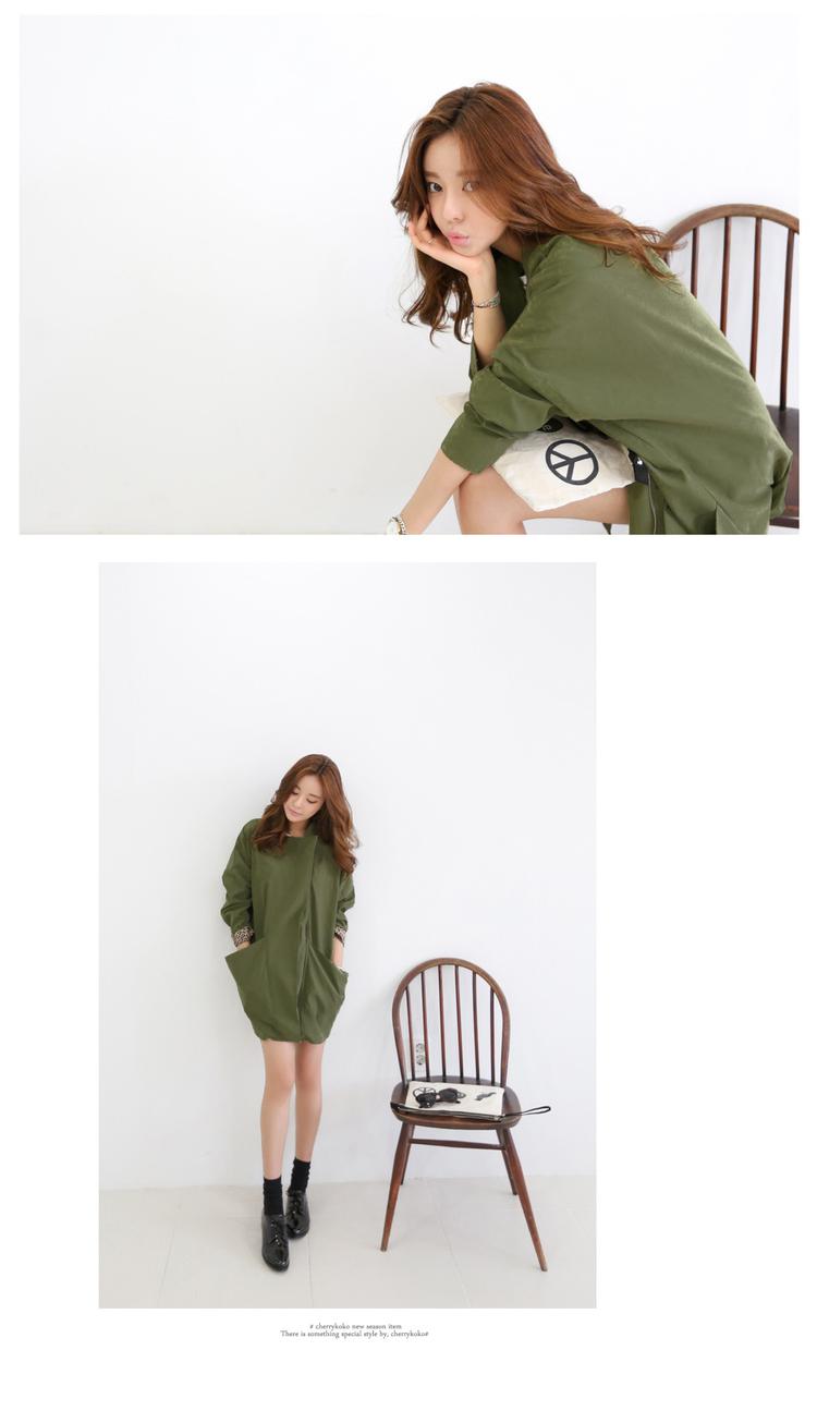 mssefn2014秋冬新款韩版单色军绿大口袋风衣休闲时尚大衣 W06