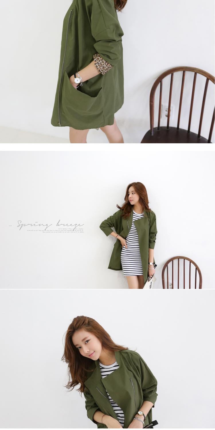 mssefn2014秋冬新款韩版单色军绿大口袋风衣休闲时尚大衣 W06
