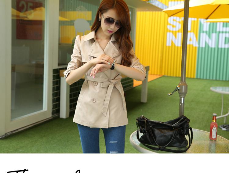 mssefn秋季女韩国女装双排扣五分袖系带女式修身休息风衣外套TYZC699