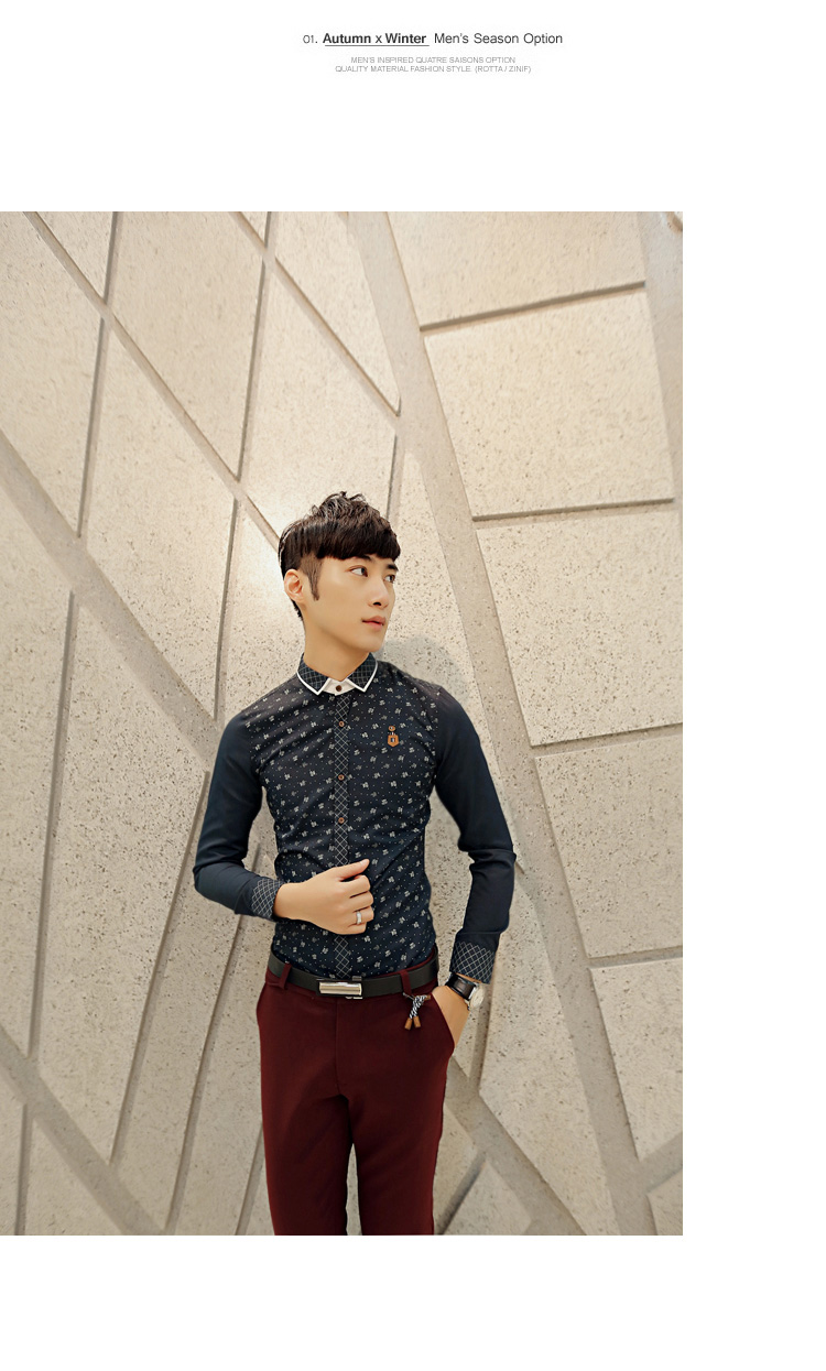 mssefn2014秋款新款韩版简洁百搭长袖衬衫 男士2033 C61