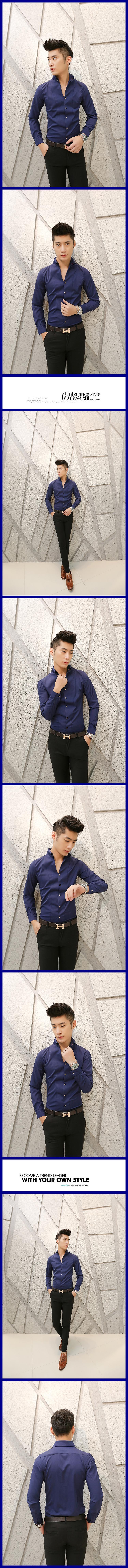mssefn2014韩版春秋季男士休闲长袖衬衫 潮男纯色修身型男装衬衣 C32