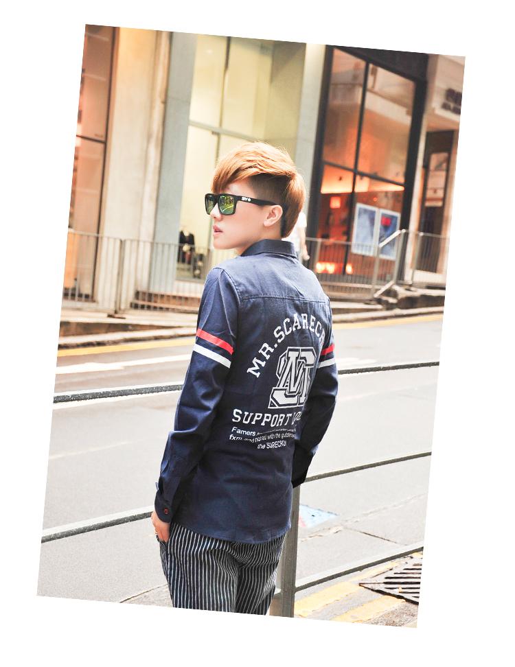 mssefn 2014秋款 潮男士韩版修身印花长袖衬衫1943-9001