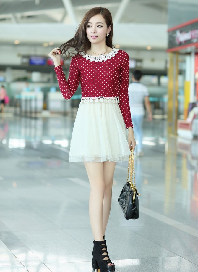 Mssefn2014秋冬季新款韩版女装波点针织公主裙两件套连衣裙子y09