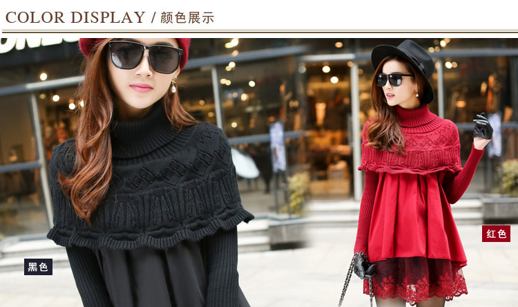 mssefn2014秋季新款韩版女高领套头毛线针织斗篷宽松加厚打底衫y03