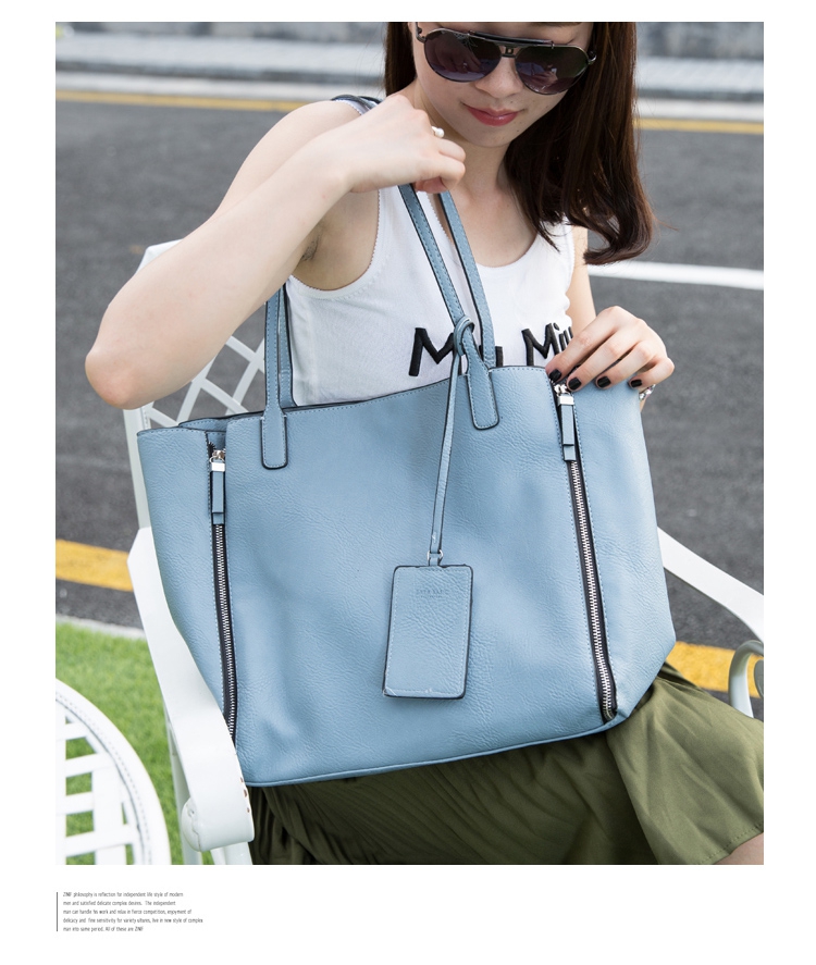Mssefn 2014最新款 拉链装饰手提包欧美时尚单肩包大容量敞口子母包A025