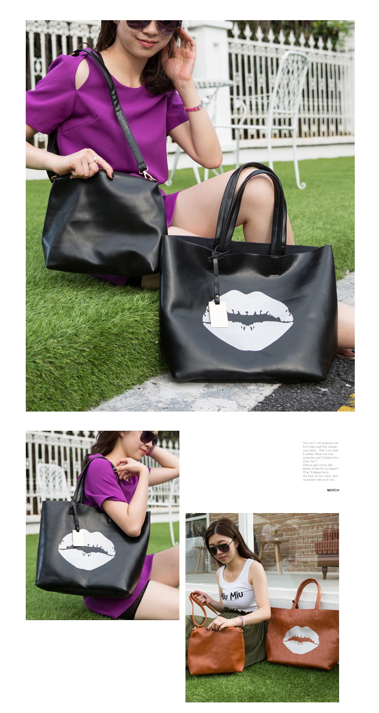 Mssefn 2014最新款 韩版新品女包嘴唇单肩大包时尚手提包大容量潮流子母包A025