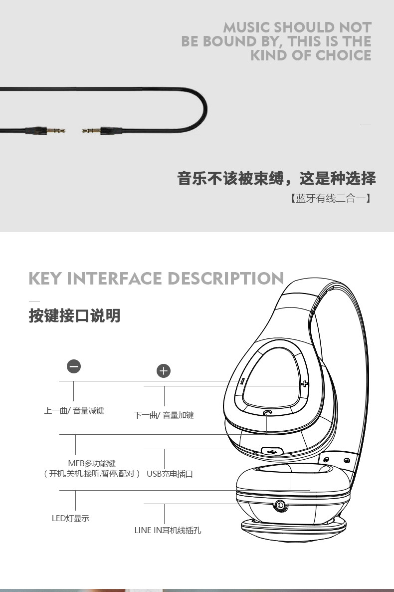 萌奇 魔鬼猫头戴式蓝牙耳机 便携折叠式手机耳机 支持苹果/安卓手机