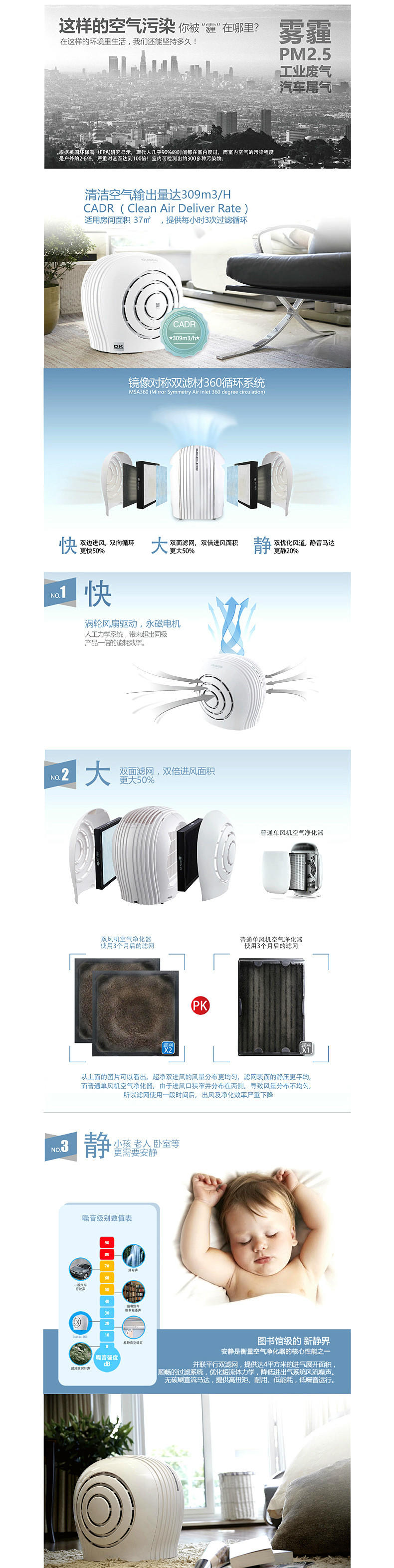 达氏（Dustie） 瑞典dustie达氏进口空气净化器家用除甲醛PM2.5雾霾DK3 白色