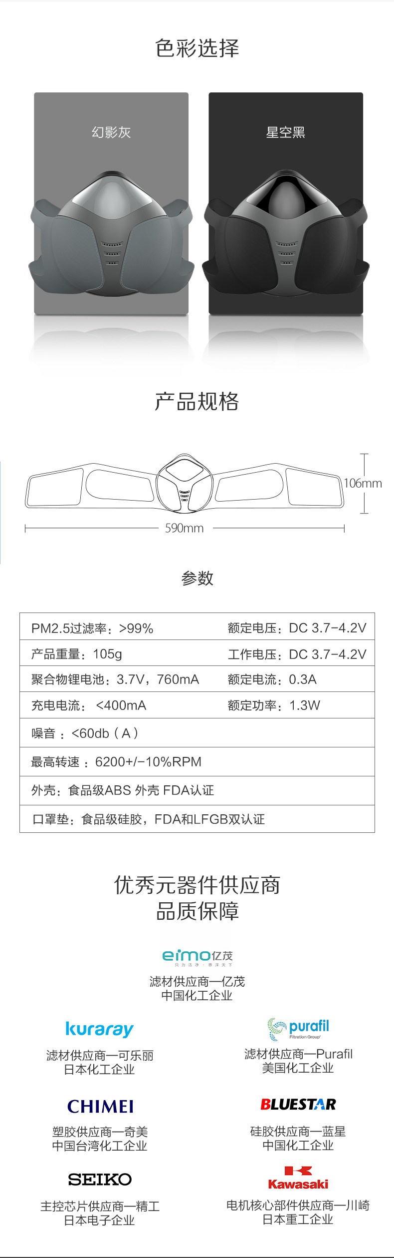 澳得迈（AODMA） FA-601 富氧电动口罩 净化空气型口罩