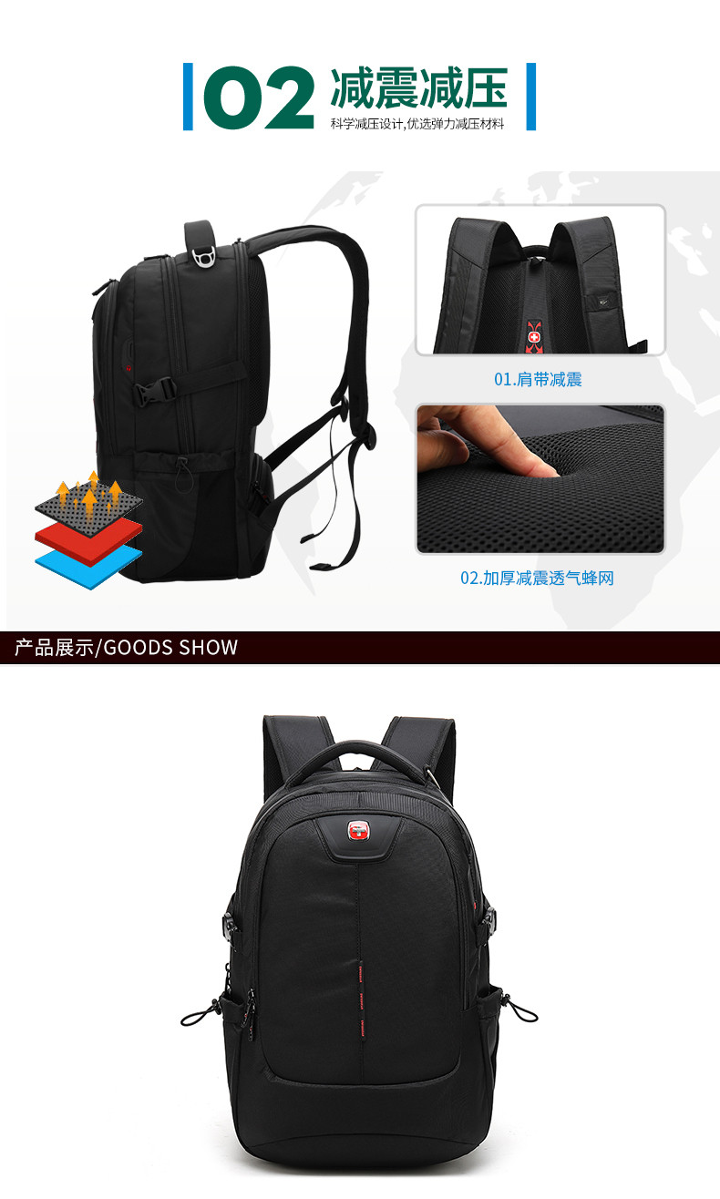瑞士军刀/SWISSWIN笔记本电脑包男商务休闲双肩背包学生书包旅行包SA-9595