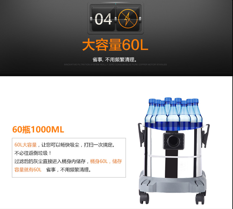 杰诺50360L-1800W工业商用 吸尘器洗车工厂酒店超大功率吸水机