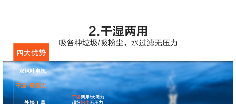 杰诺工业吸尘器宾馆强力商用大功率洗车场工厂仓库装修用干湿50L