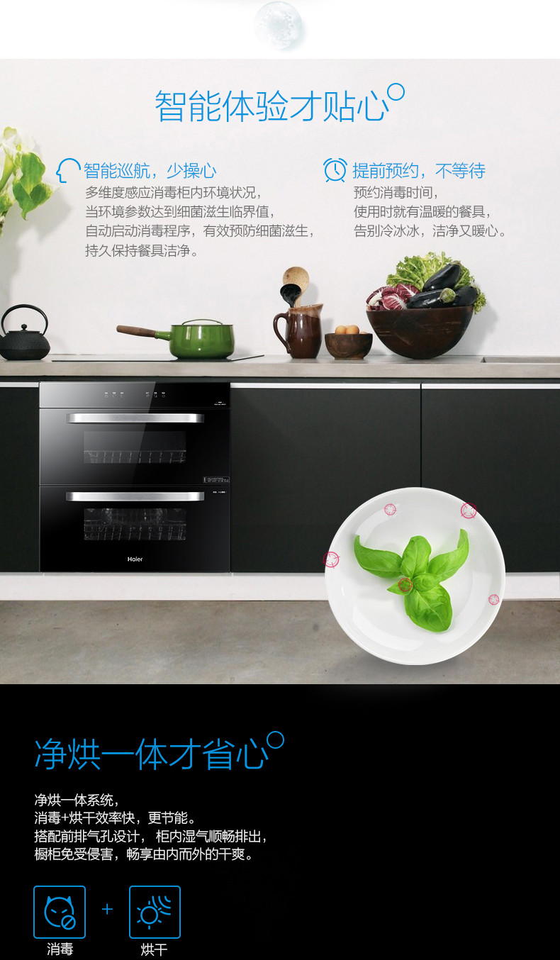 Haier/海尔 ZQD100F-E60S3 光波巴氏物理消毒柜安全无臭氧