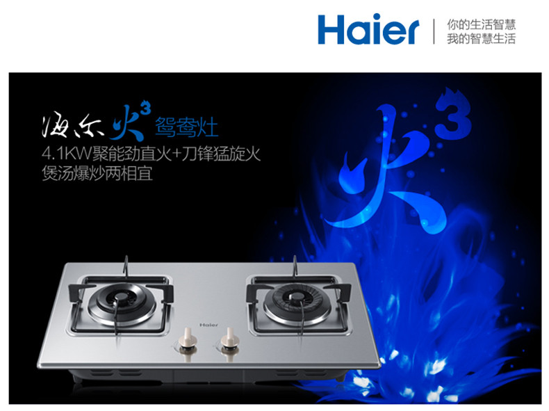 Haier/海尔 QE3G（12T）/燃气灶嵌入式不锈钢鸳鸯猛火灶 天然气