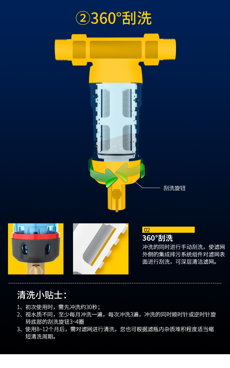 海尔施特劳斯HSW-PF2前置过滤器家用净水器水路保护器自来水过滤