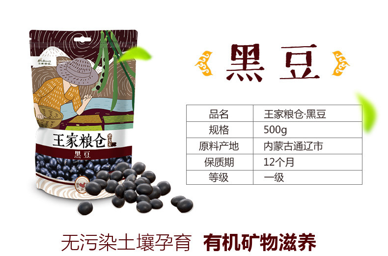 王家粮仓 黑豆500g 农家黑皮绿芯黑小豆 青仁乌豆 粗粮五谷杂粮