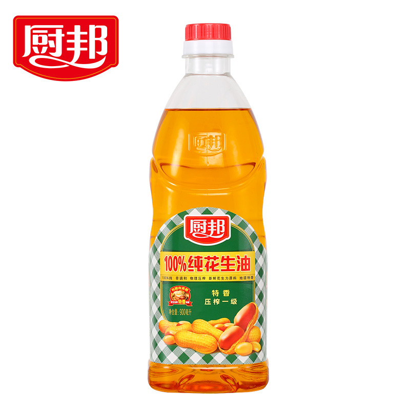 厨邦正品纯花生油900ml*1物理压榨食用油花生榨取花生油