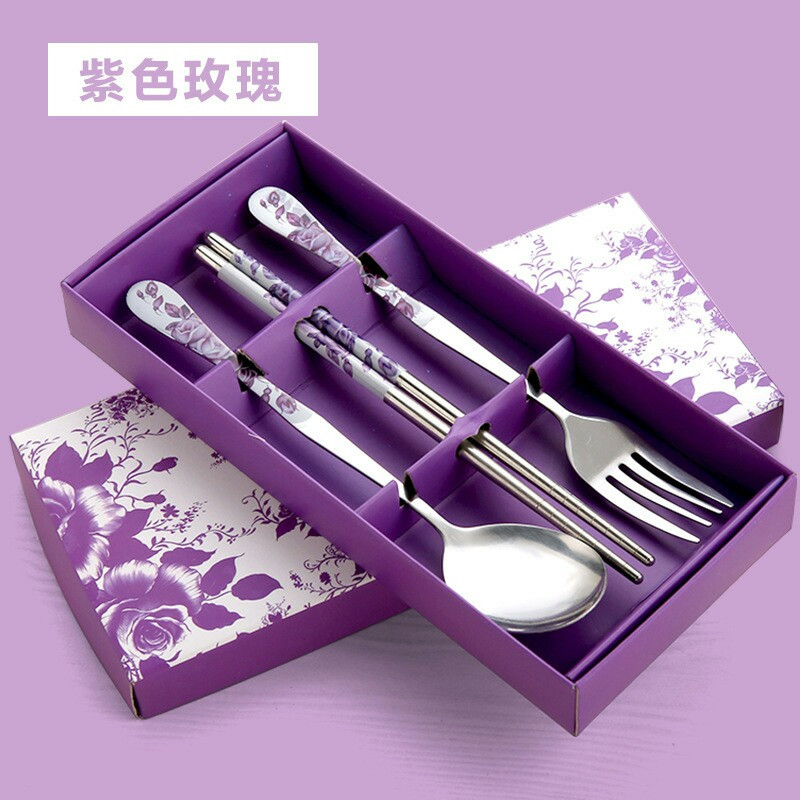 高端大气不锈钢餐具套装 筷子 勺子 叉子，买一送一共发两套！