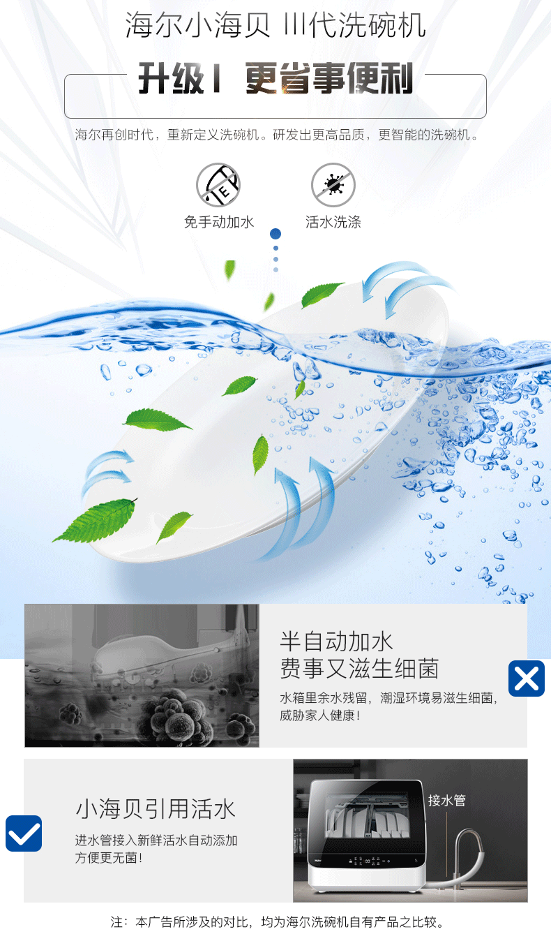 海尔/Haier HTAW50STGB小海贝台式洗碗机全自动家用除菌消毒烘