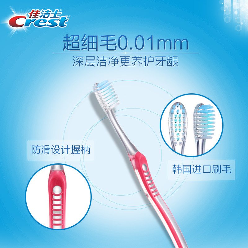 佳洁士/CREST 超细毛小头养龈牙刷双支装 送3D炫白双效90g牙膏