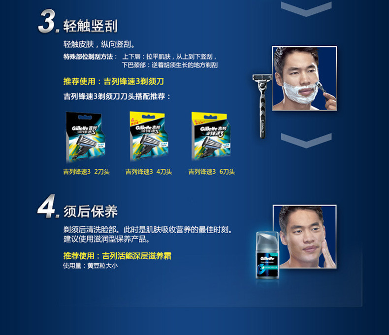 吉列/Gillette 锋速3剃须刀1刀架2刀头