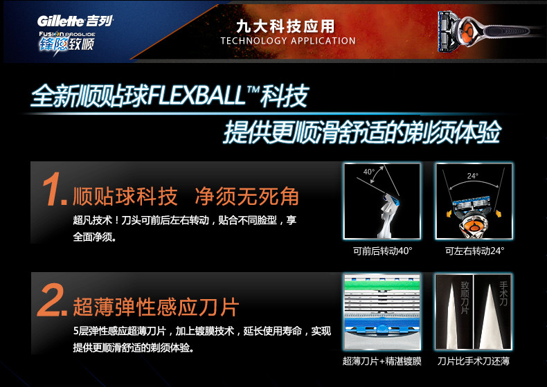 吉列/Gillette 锋隐致顺5层剃须刀1刀架3刀头