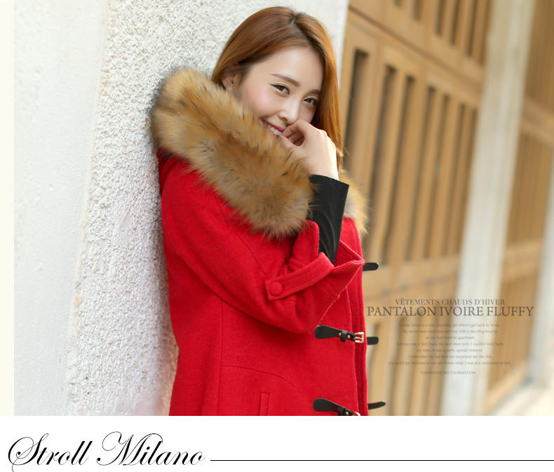 2014秋季外套女韩版女装中长款貉子毛领红人毛呢外套女