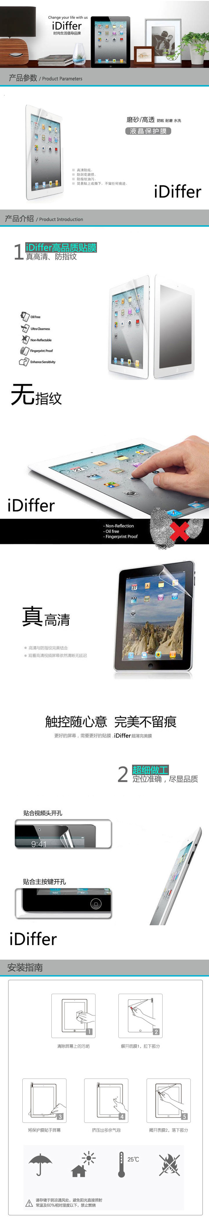 iDiffer ipad2 ipad3 the new ipad4 加强版 高清 贴膜