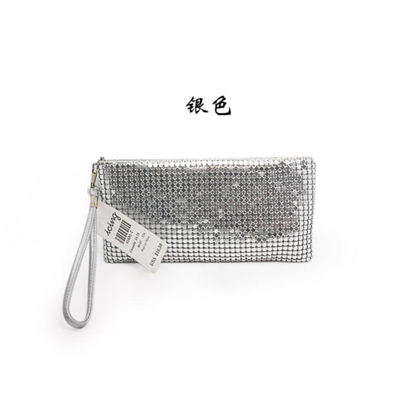 外贸原单韩版甜美淑女金银色铝片手机包长款女钱包迷你手拿女包包