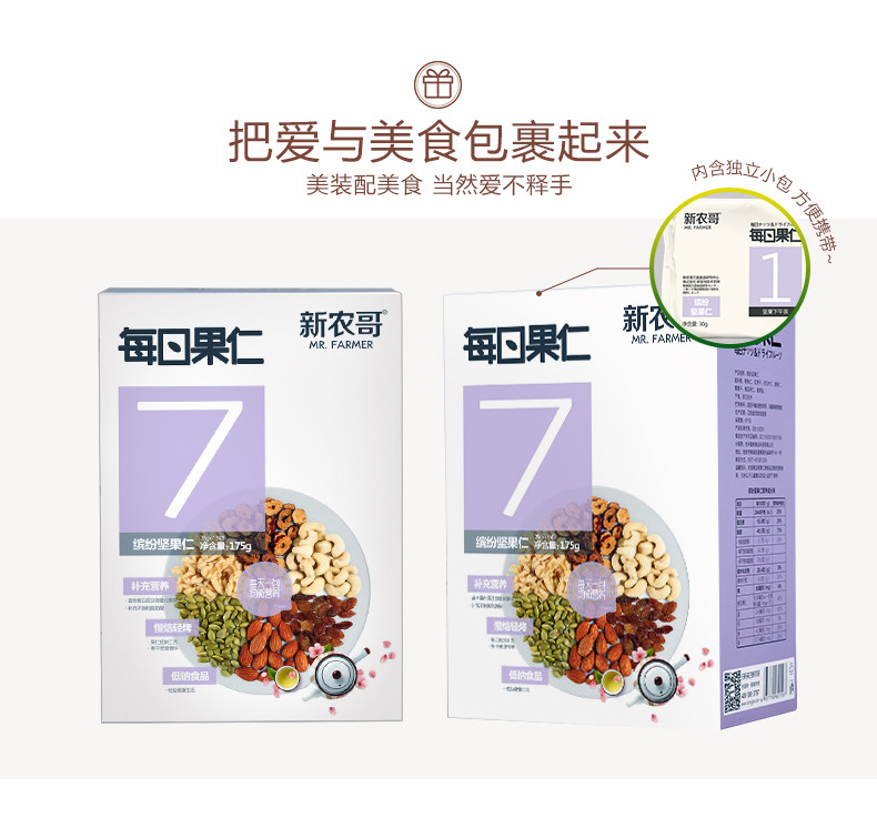 【新农哥】每日果仁25gx7包 共175g混合坚果干果综合零食大礼包-