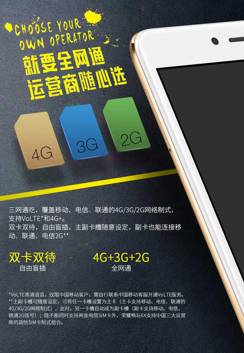 荣耀 畅玩6X 全网通4G手机  标准版(3GB RAM+32GB ROM)标配