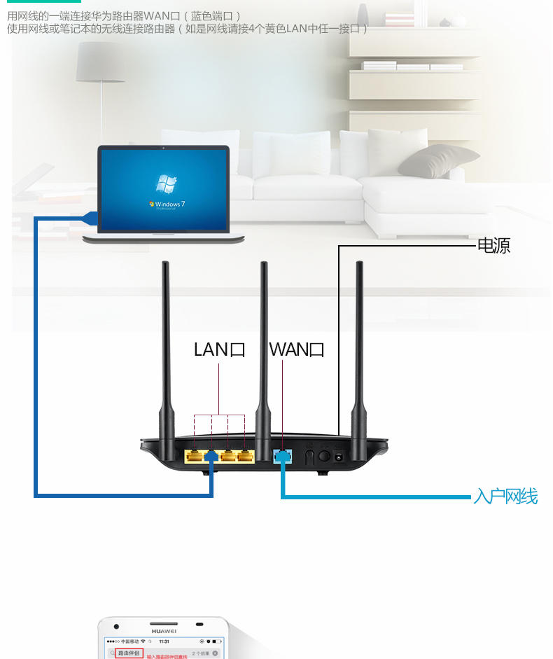 华为（HUAWEI）WS550无线路由器450M 三天线 穿墙WIFI智能路由器