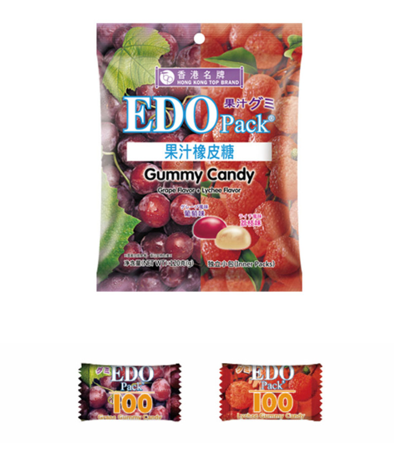 EDO PACK 果汁橡皮糖(葡萄+荔枝味)水果味软糖120g*3