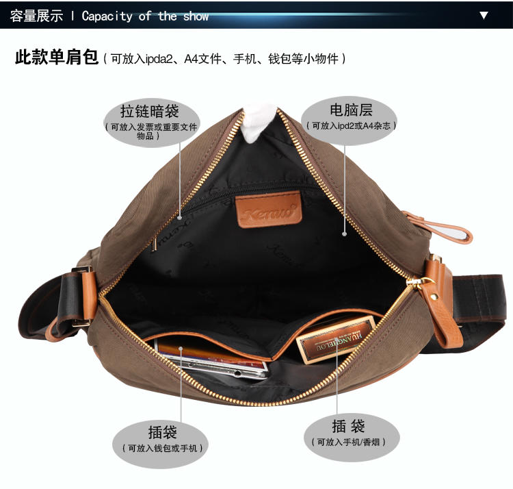可诺新款男士背包休闲包旅行包单肩包小挎包手机包韩版男包755-3