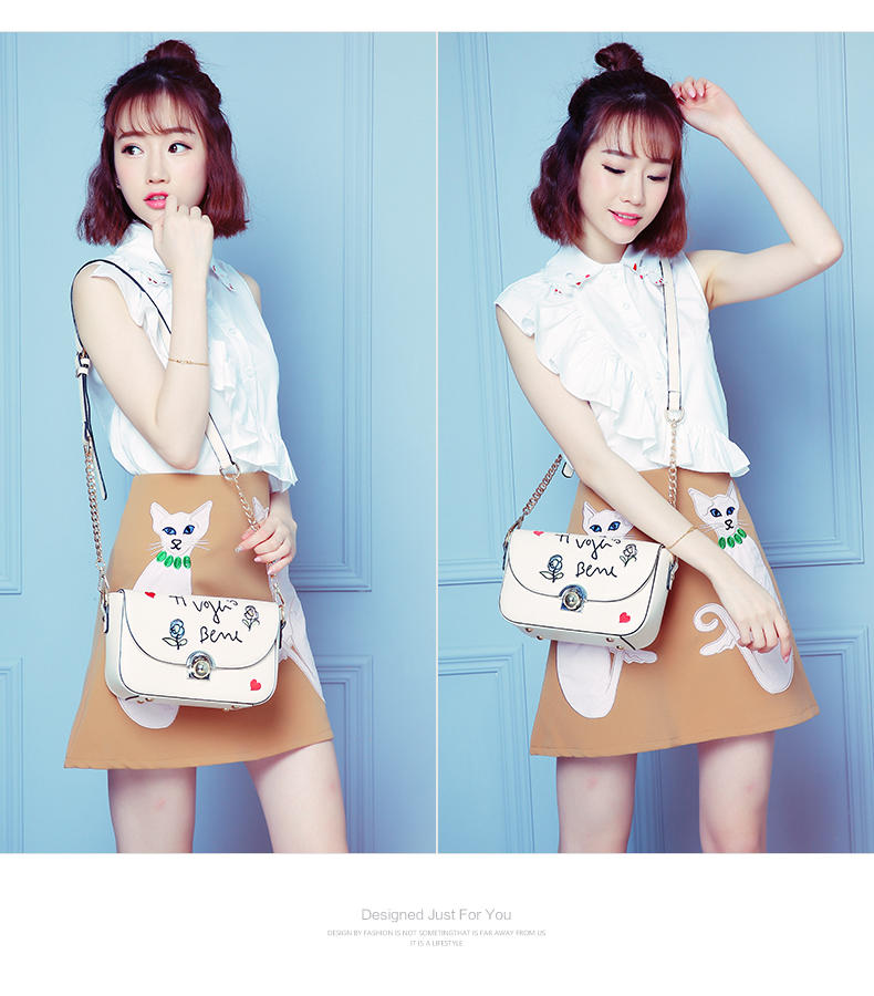 美约2016新款女包韩版时尚潮流涂鸦单肩包斜跨链条包包