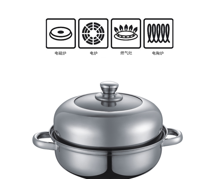 Debo德铂柏林公爵蒸锅汤锅不锈钢多用锅26cm燃气电磁炉通用