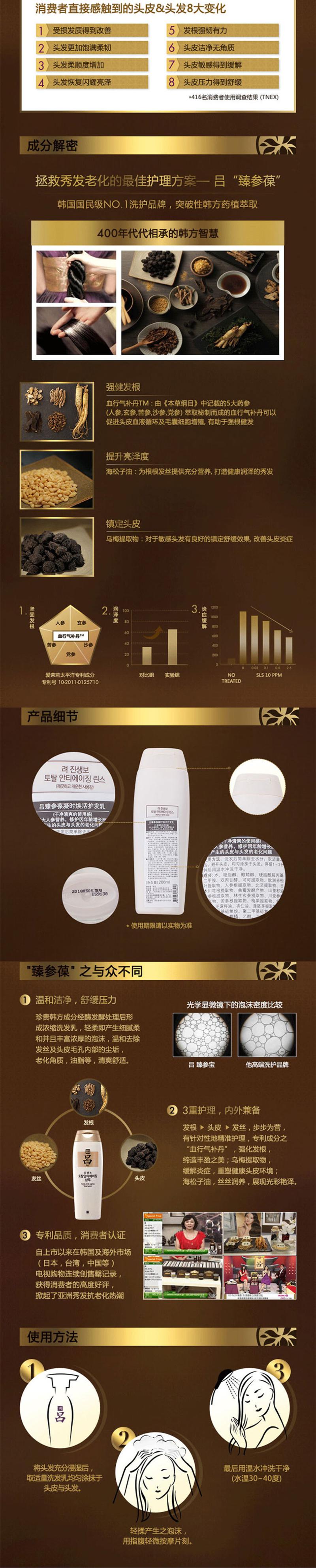 吕 臻参葆凝时焕活洗护套装（洗发水200G + 护发乳200ML） 白吕