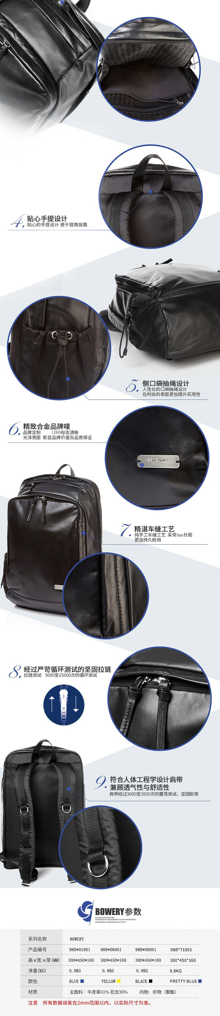 Samsonite新秀丽双肩包RED红标BOWERY软皮背包轻质大容 98B*09001黑色